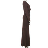 EVE Long Sleeve Ruffles Maxi Dress XEF-K25D80869