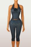 EVE Polka Dots Print Halterneck Vest Pant Suit GXIY-K25L1176