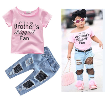 EVE Kids Girl Letter Print T Shirt Jeans 2 Piece Set YKTZ-G06