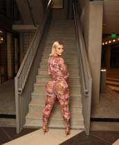 EVE Print Mesh Long Sleeve Pants 2 Piece Set YWXS-K25L1196