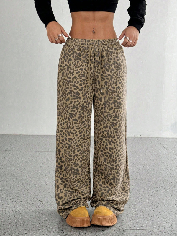 EVE Leopard Print Tie Up Loose Pants YWXS-K25L1169
