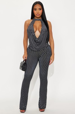 EVE Polka Dots Print Halterneck Two Piece Pants Set YWXS-K25L1110