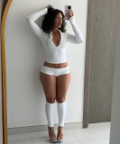 EVE Long Sleeve Zipper Sport Two Piece Shorts Set YWXS-K25L1179