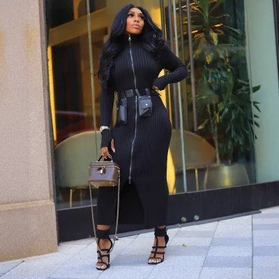 EVE Long Sleeve Zipper Cardigan Maxi Dress LSD-2547