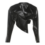 EVE PU Leather Solid Color Irregular Coat XEF-K25C77277