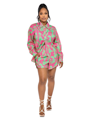 EVE Print Long Sleeve Shorts 2 Piece Set YH-5541