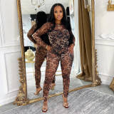 EVE Leopard Mesh Print See Through Jumpsuit BY-7541