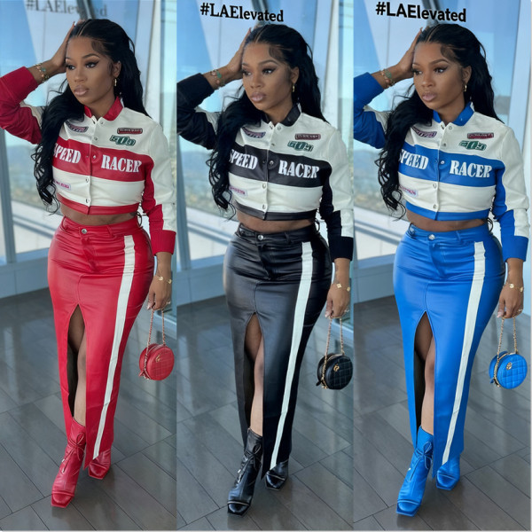 EVE Long Sleeve Print PU Leather Jackets Coats YNSF-8005