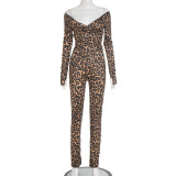EVE Leopard Print Deep V Neck Two Piece Pants Set MXBF-J25ST311