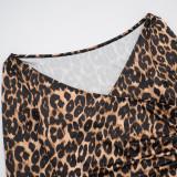 EVE Leopard Print Deep V Neck Two Piece Pants Set MXBF-J25ST311