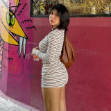 EVE Stripe Print Long Sleeve Two Piece Shorts Set GFRT-42209SBG