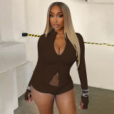 EVE Solid Color Zipper Fashion Three Piece Shorts Set MXBF-J25ST292
