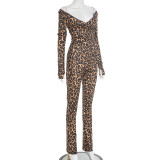 EVE Leopard Print Deep V Neck Two Piece Pants Set MXBF-J25ST311