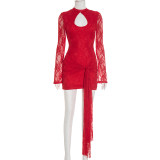 EVE Solid Color Hollow Out Lace Mini Dress GSZM-C25DS284