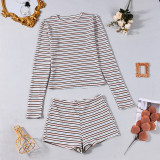 EVE Stripe Print Long Sleeve Two Piece Shorts Set GFRT-42209SBG