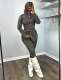 EVE Long Sleeve Zipper Denim Two Piece Pants Set MEM-88664