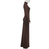 EVE Solid Color Pleated Long Sleeve Maxi Dress XEF-K25D82529