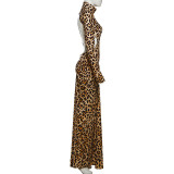 EVE Leopard Print Long Sleeve Backless Maxi Dress XEF-K25D83530