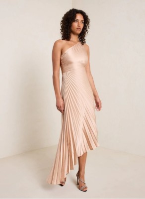 EVE Single Shoulder Pleated Satin Midi Dress GTJR-RC3125
