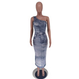 EVE Print Slash Shoulder Long Dress GTJR-RC3239