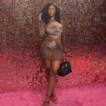 EVE Plaid Print Long Sleeve Mini Dress XEF-K25D82005