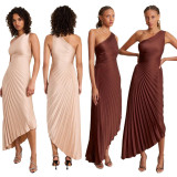 EVE Single Shoulder Pleated Satin Midi Dress GTJR-RC3125