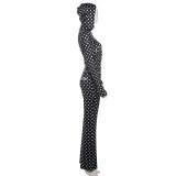 EVE Polka Dots Print Long Sleeve Zipper Pants Suit XEF-K25S82496
