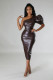 EVE Plus Size Slash Shoudler PU Leather Bodycon Dress GHXF-HX0365