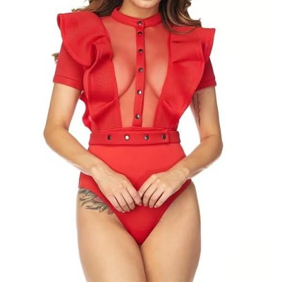 EVE Plus Size Ruffles Sleeve Short Sleeve Bodysuit GHXF-HX0255