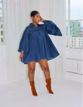 EVE Loose Denim Pleated Casual Dress GTJR-RC3332