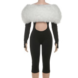 EVE Fur Patchwork Tight Jumpsuit GZJQ-K25Q80180