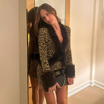 EVE Fur Collar Patchwork V-Neck Top and Mini Skirt Set GZJQ-K25S82007