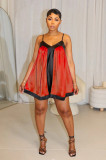 EVE V Neck Color Block Satin Patchwork Mini Dress GTJR-RC3329