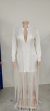EVE Deep V Neck Long Sleeve Tassel Mini Dress GHXF-HX0203