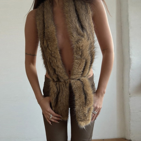 EVE Fur Halterneck Backless Tie Up Vest GZJQ-K25B80910