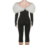 EVE Fur Patchwork Tight Jumpsuit GZJQ-K25Q80180
