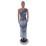 EVE Print Slash Shoulder Long Dress GTJR-RC3239
