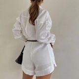 EVE Solid Color Long Sleeve Shirt Short Set GTJR-RC3251