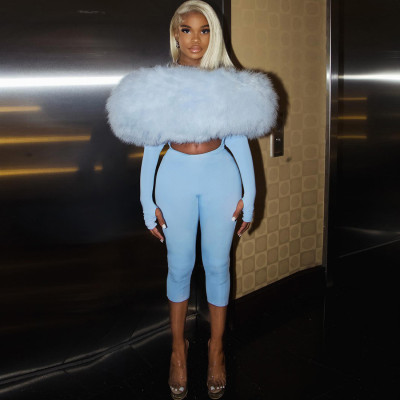 EVE Fur Patchwork Tight Jumpsuit GZJQ-K25Q80180