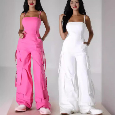EVE Plus Size Solid Color Multi-pockets Sling Jumpsuit GHXF-HX0411