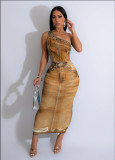 EVE Print Slash Shoulder Long Dress GTJR-RC3239
