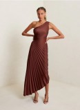 EVE Single Shoulder Pleated Satin Midi Dress GTJR-RC3125