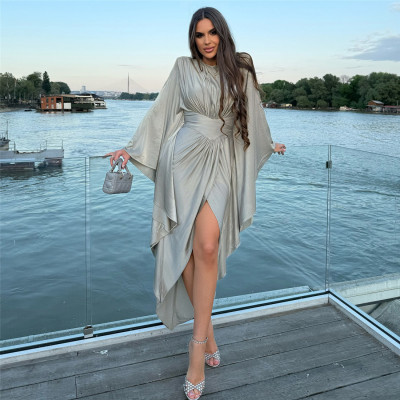 EVE Solid Color Pleated Split Irregular Dress GZJQ-K25D82077