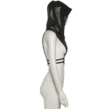EVE PU Leather Zipper Hooded Vest GZJQ-K25B81331