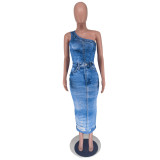 EVE Print Slash Shoulder Long Dress GTJR-RC3239