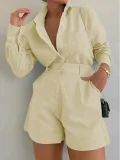 EVE Solid Color Long Sleeve Shirt Short Set GTJR-RC3251