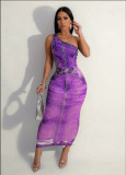 EVE Print Slash Shoulder Long Dress GTJR-RC3239