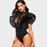 EVE Plus Size Ruffles Sleeve Short Sleeve Bodysuit GHXF-HX0255
