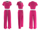 EVE Rib Contrast Color Short Sleeve Pants Suit HNIF-M3152