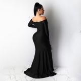 EVE Sexy Off Shoulder Split Maxi Dress HNIF-AL143
